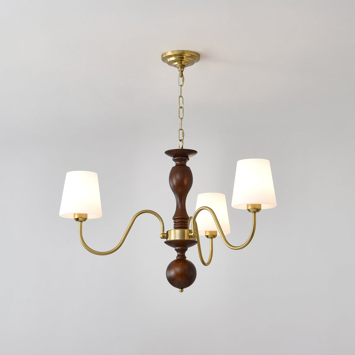 Vivena Kroonluchter messing Hout Rustiek Vintage