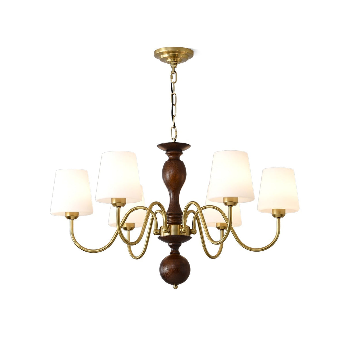 Vivena Kroonluchter messing Hout Rustiek Vintage