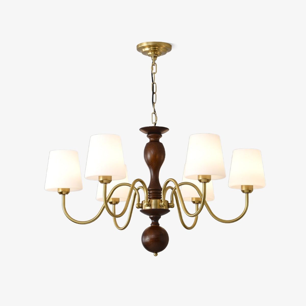 Vivena Kroonluchter messing Hout Rustiek Vintage