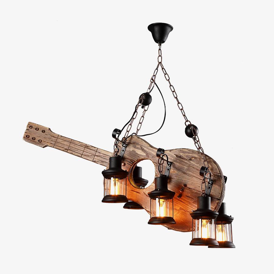 Elvisette hanglamp gitaarvorm rustiek walnoot hout vintage