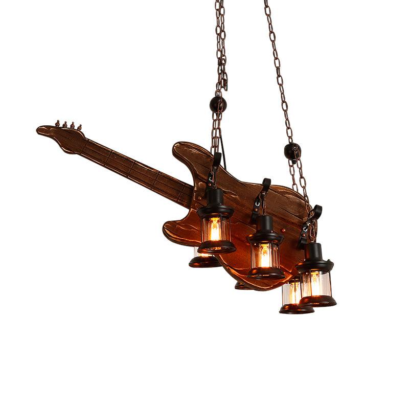 Elvisette hanglamp gitaarvorm rustiek walnoot hout vintage