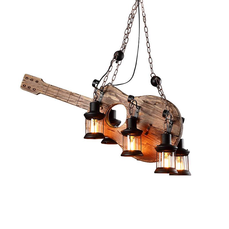 Elvisette hanglamp gitaarvorm rustiek walnoot hout vintage