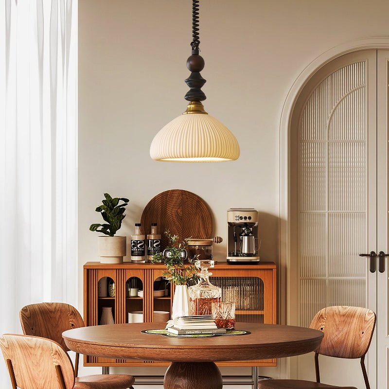 Halcyon Moderne hanglamp van hout met minimalistische boog
