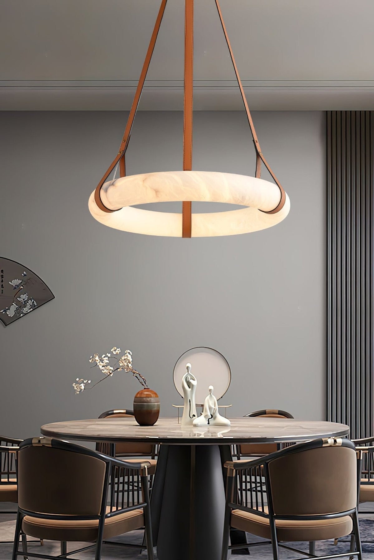 Erzorila ronde albasten hanglamp met goudkleurige accenten