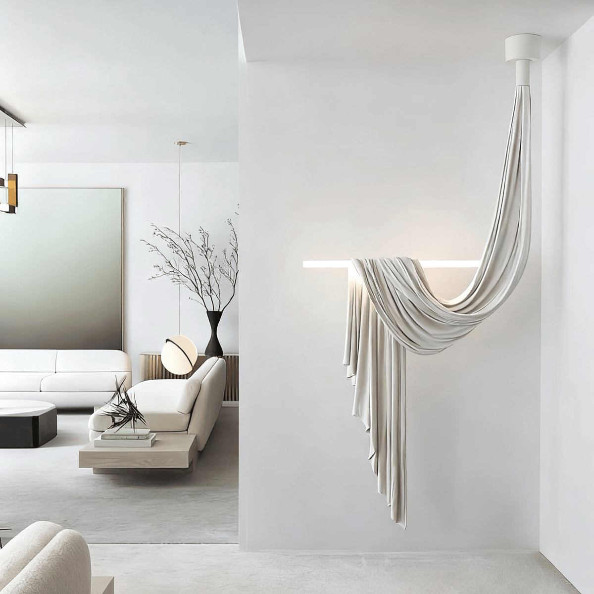 Serelia hanglamp met zijden stofdraperie