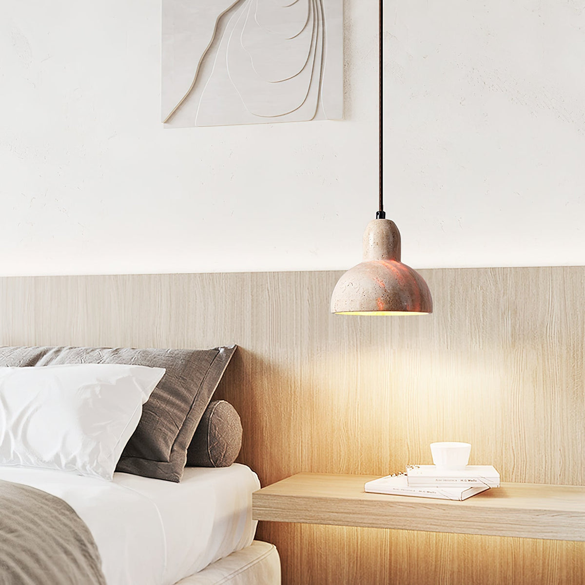 Aklan koepelvormige Shade travertin hanglamp