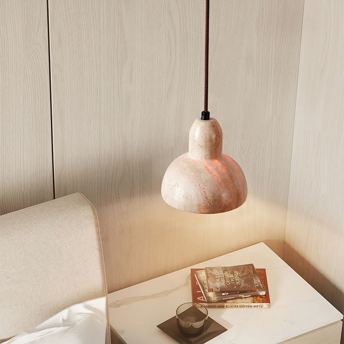 Aklan koepelvormige Shade travertin hanglamp