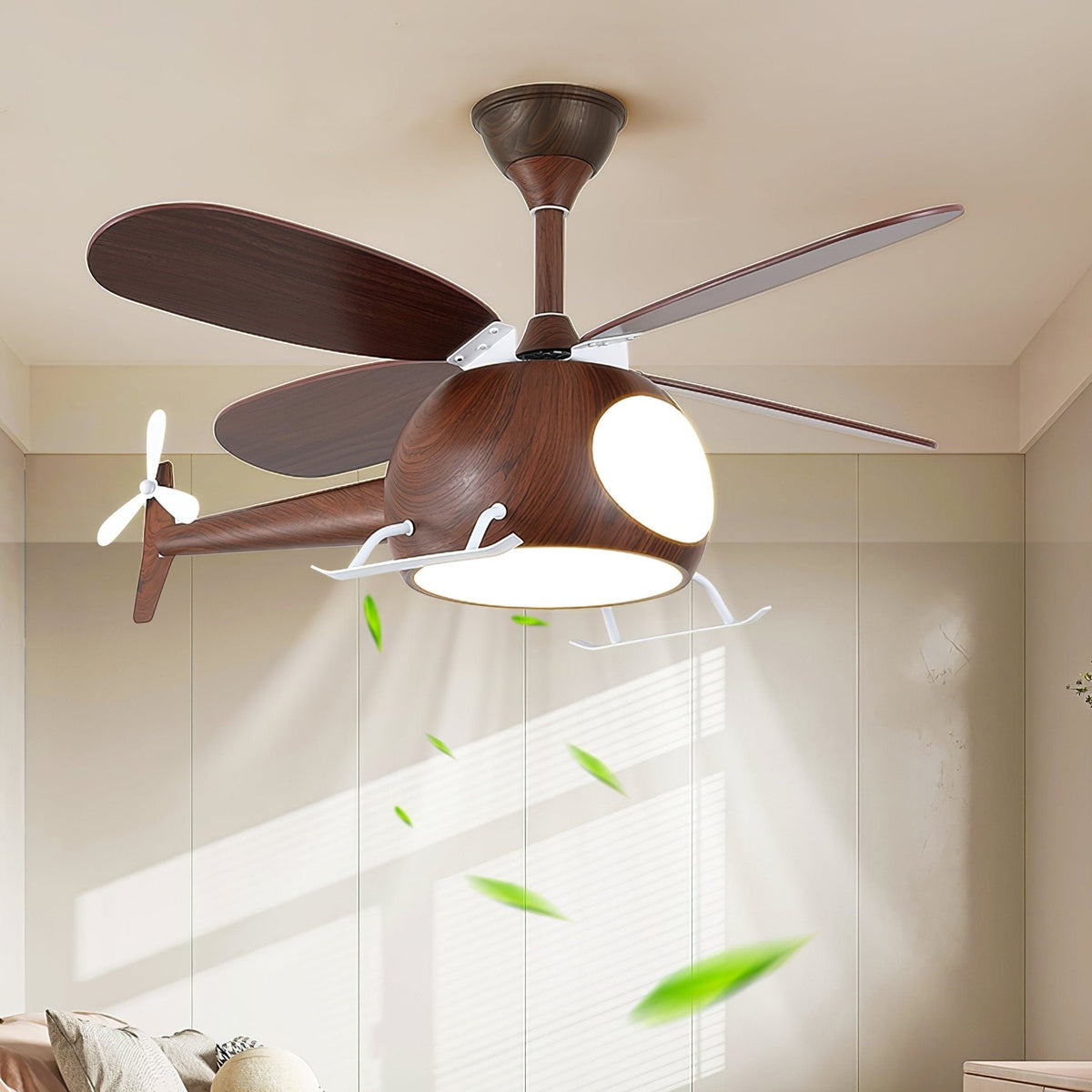 Aviara Moderne plafondventilator met verlichting van walnoothout voor kinderen