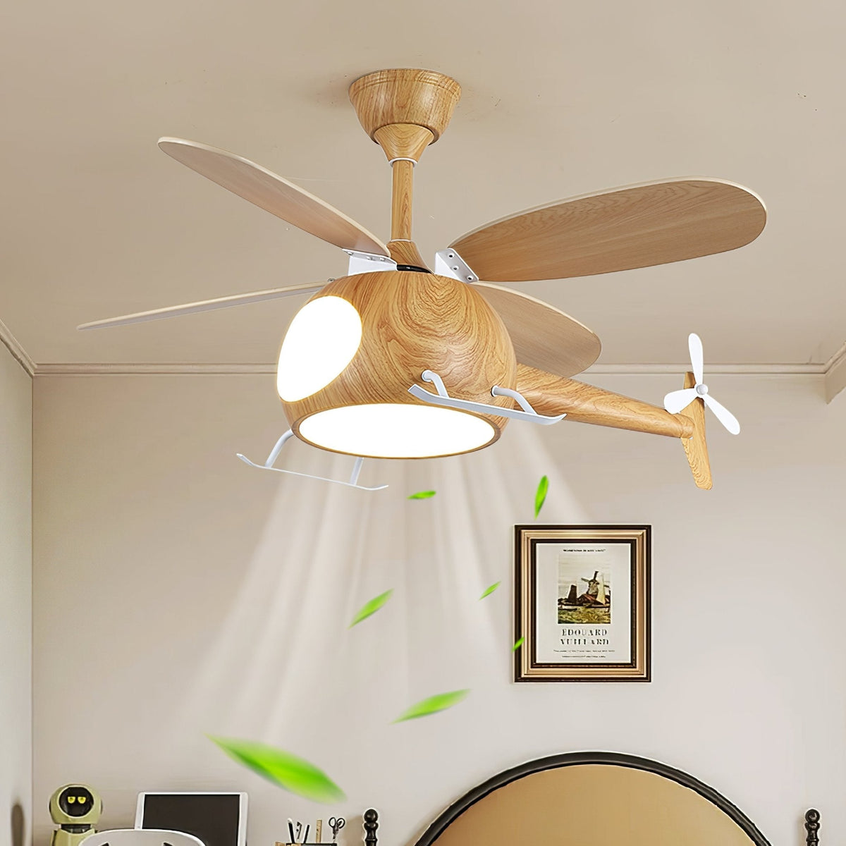 Aviara Moderne plafondventilator met verlichting van walnoothout voor kinderen
