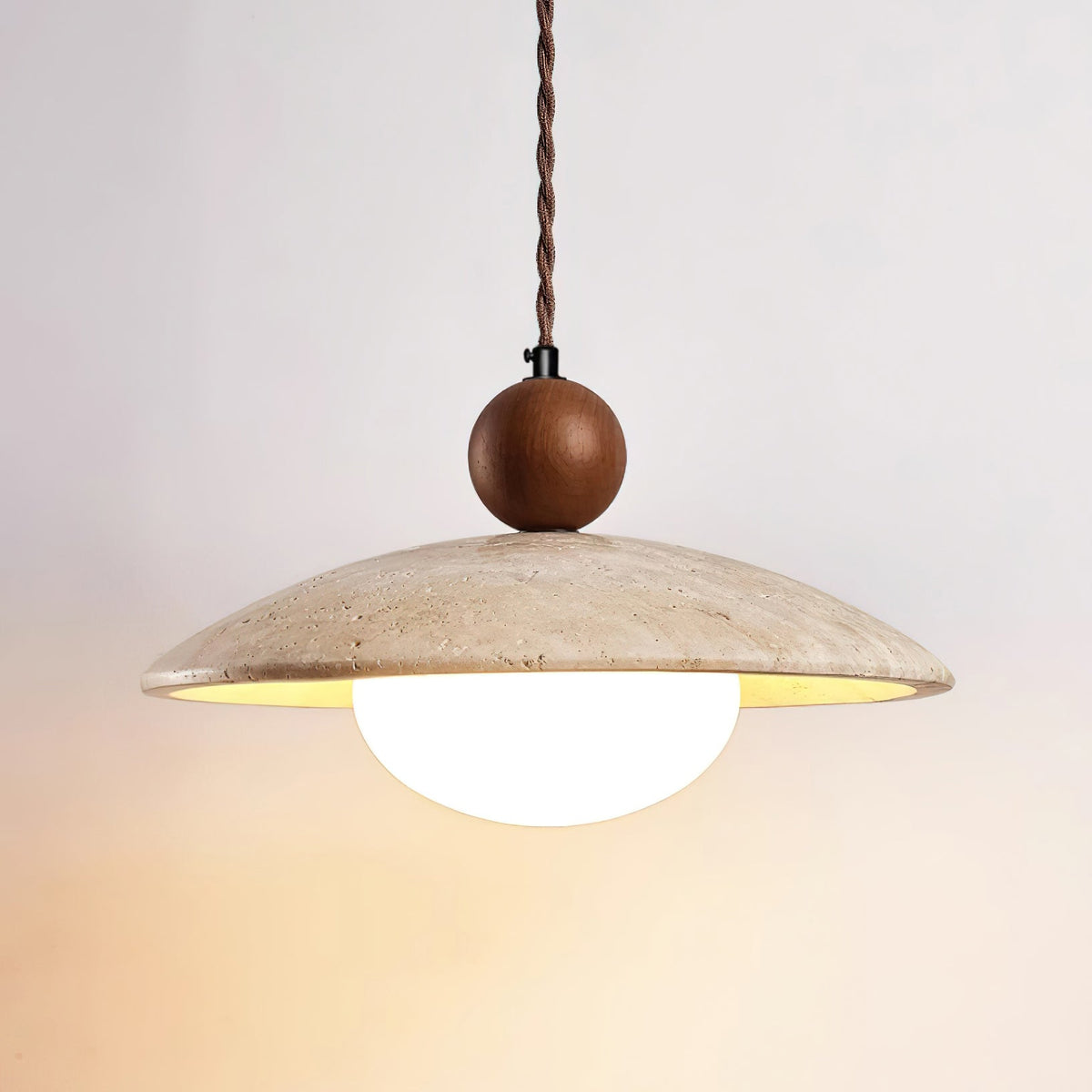 Travaro travertin hanglamp met houten accent