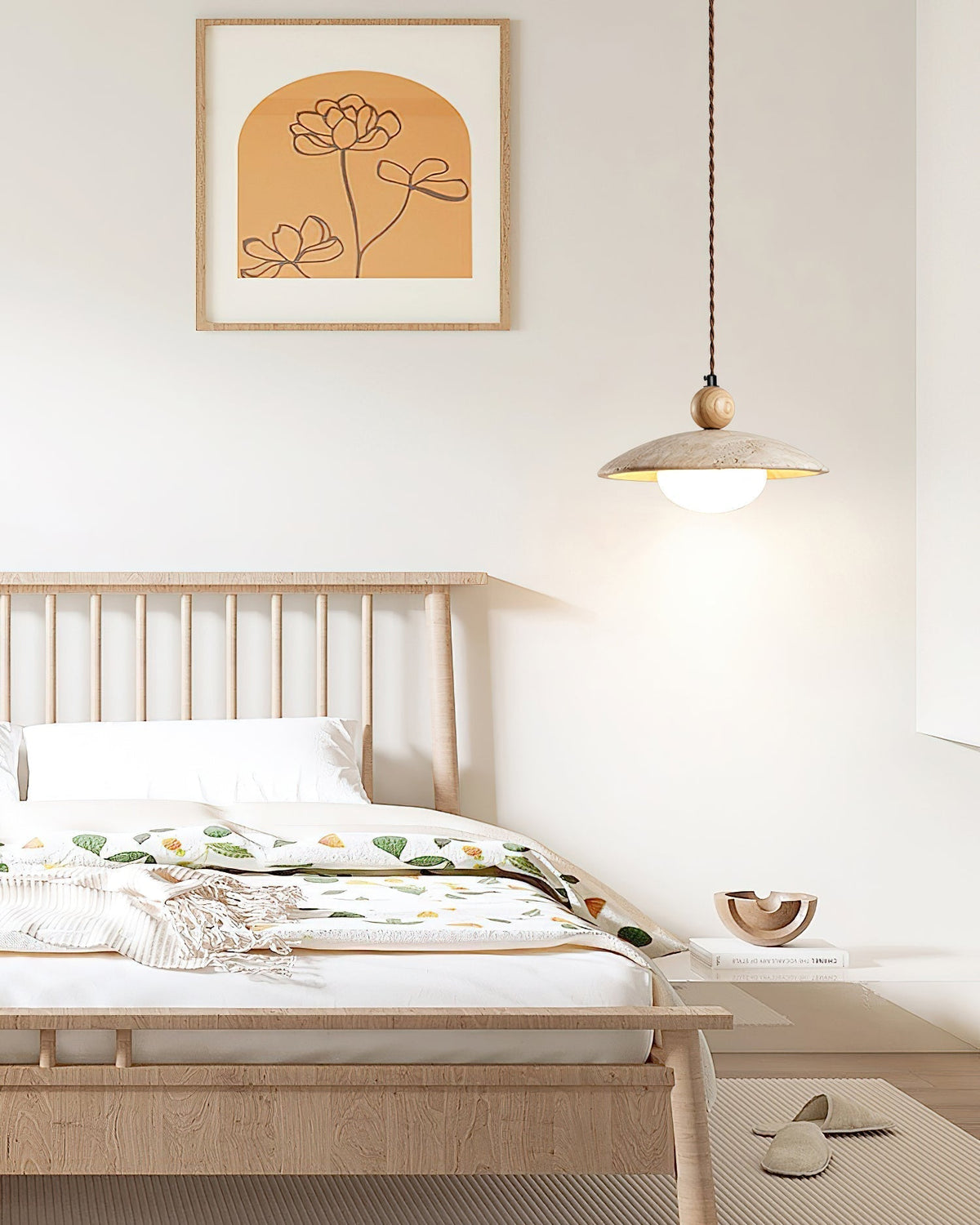 Travaro travertin hanglamp met houten accent