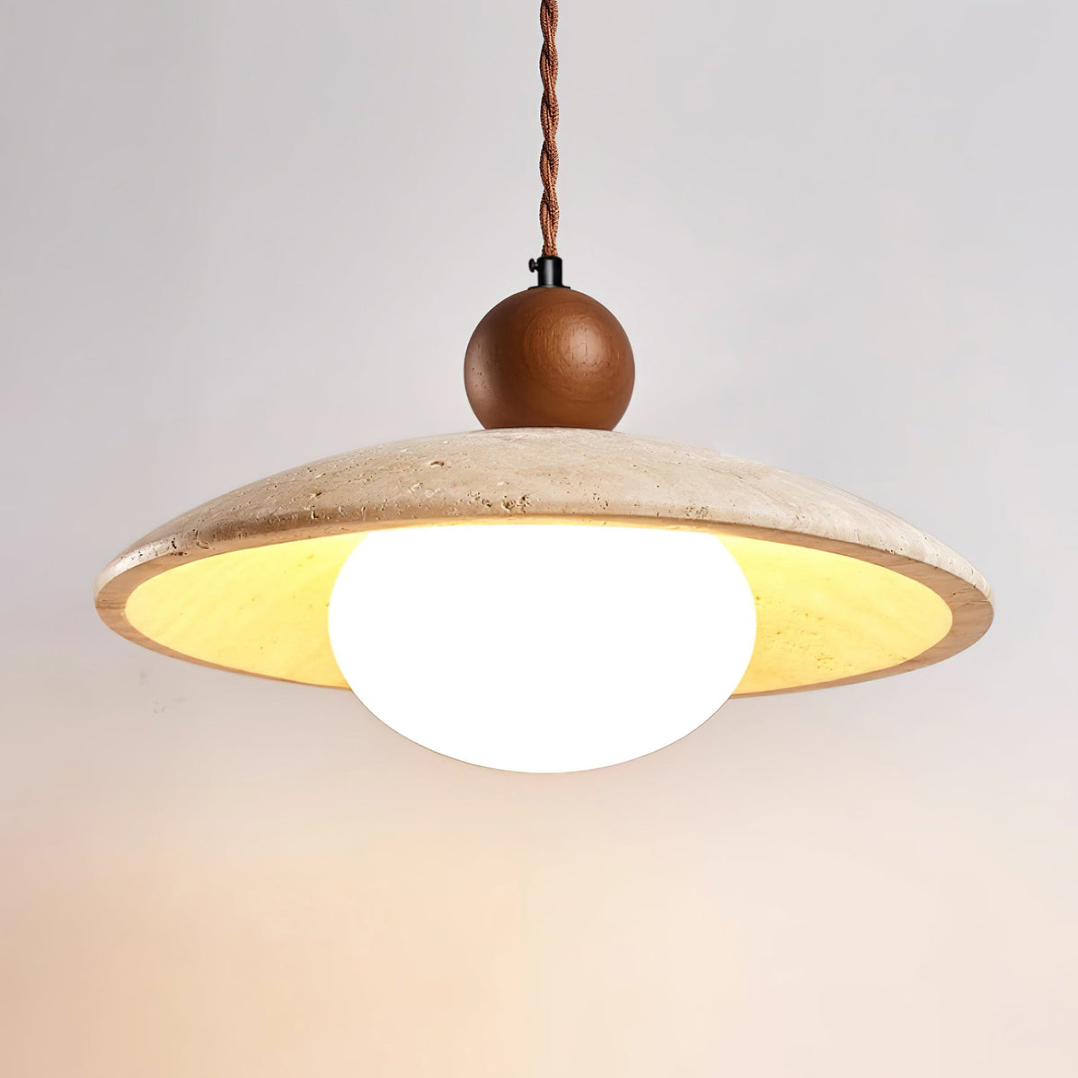 Travaro travertin hanglamp met houten accent