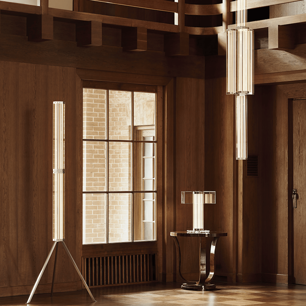 Hexagonal hanglamp van glas met chroomkader