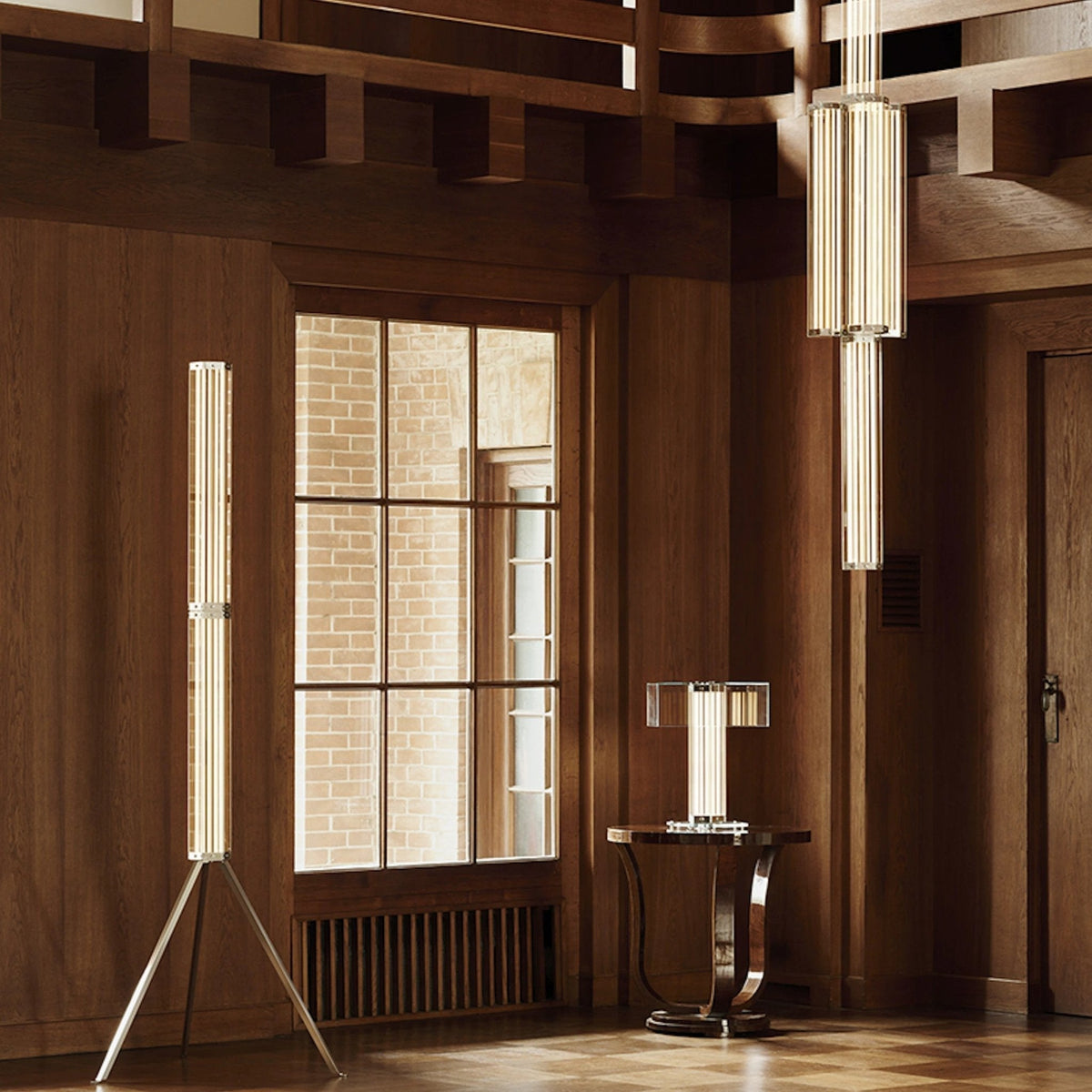 Hexagonal hanglamp van glas met chroomkader