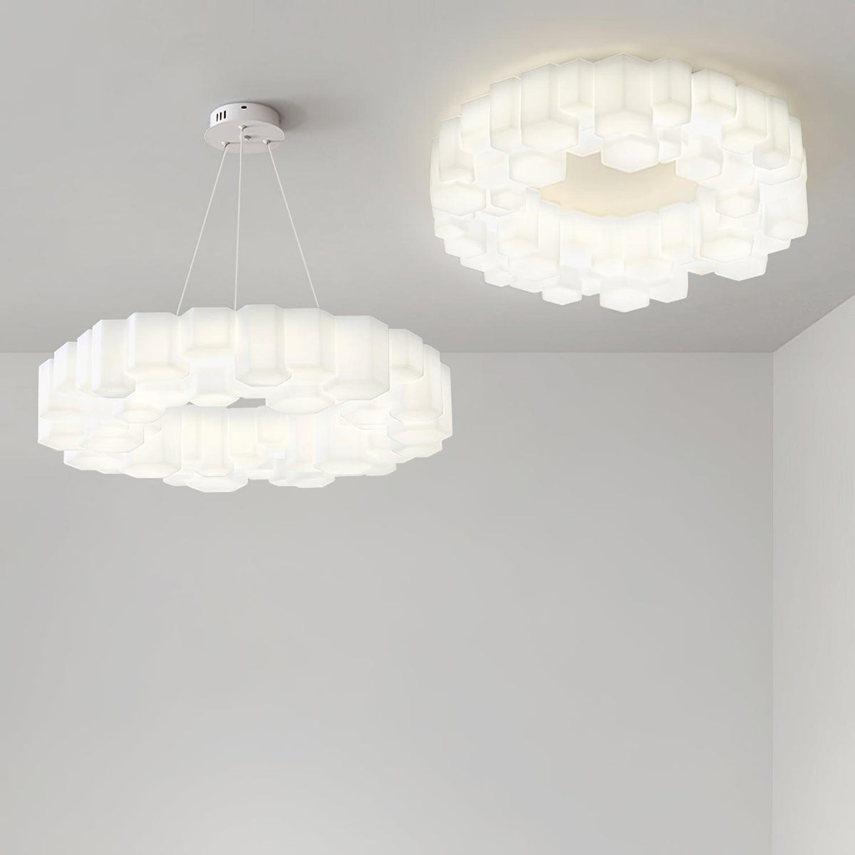 Lioreiel kroonluchter honingraatglansend wit polycarbonaat