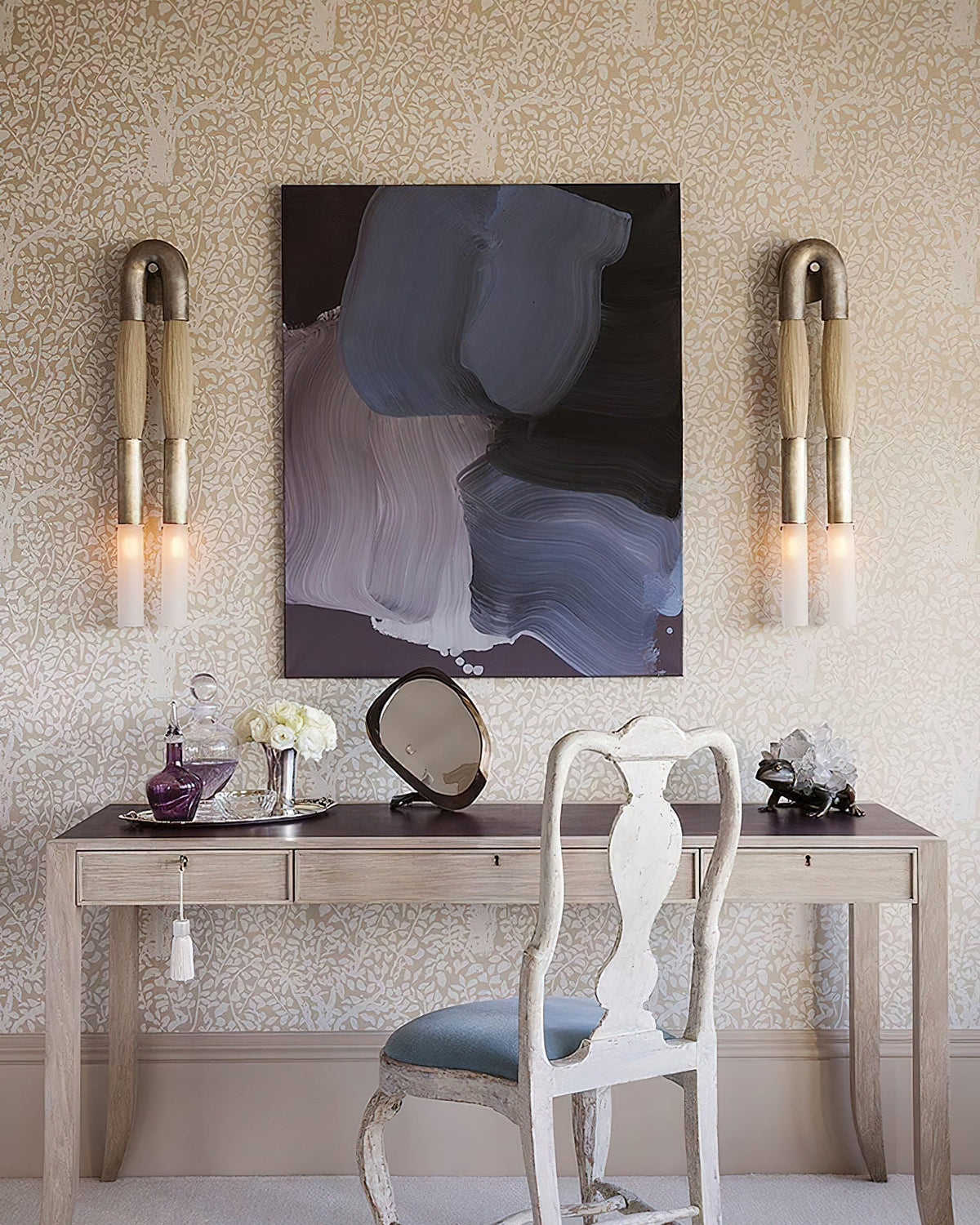 Aurelielle wandlamp met paardenhaar en messing afwerking