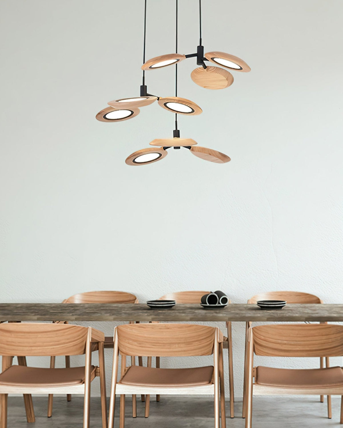 Alnoraris hanglamp met drie lagen van houten schijven