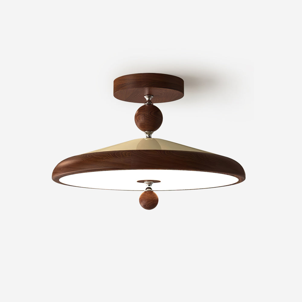 Sorvian plafondlamp met houten frame rond midcentury