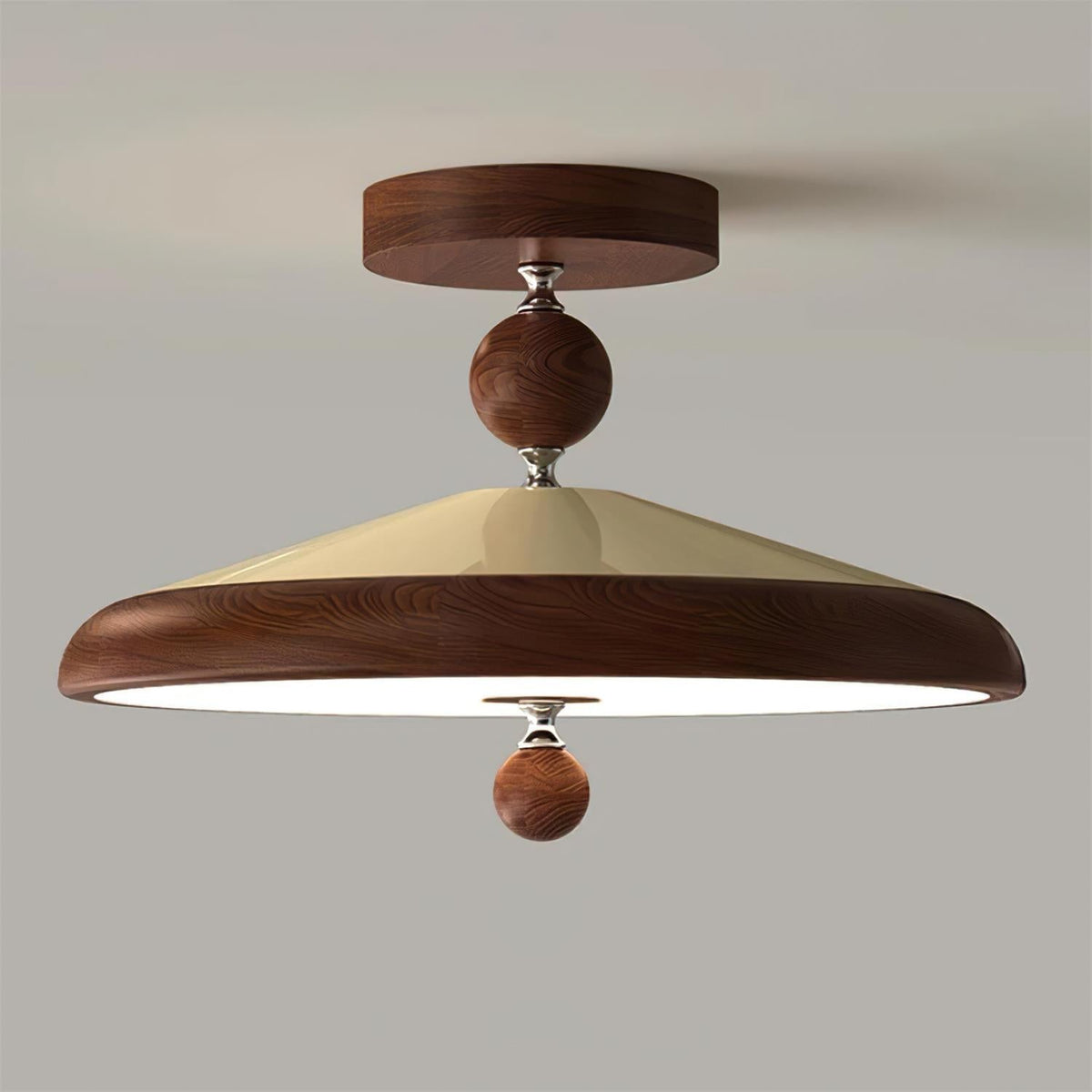 Sorvian plafondlamp met houten frame rond midcentury