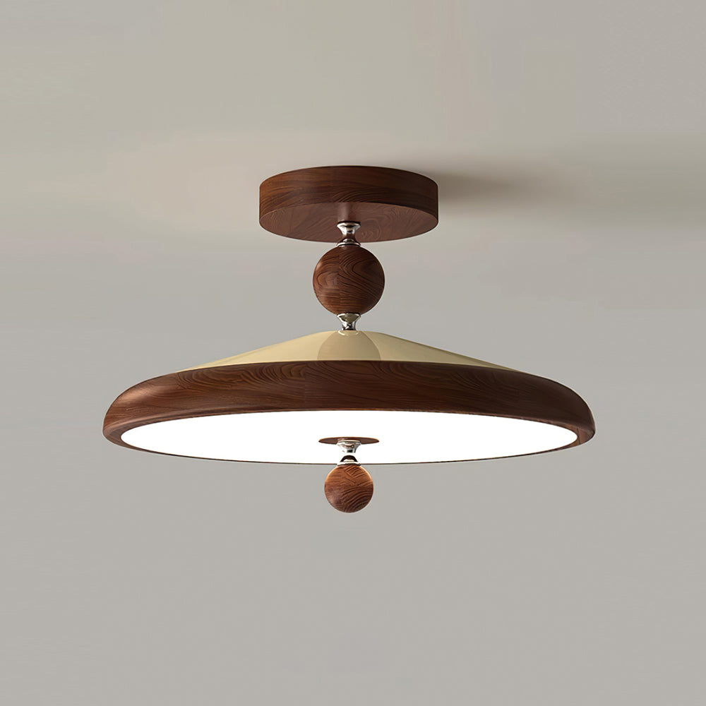 Sorvian plafondlamp met houten frame rond midcentury