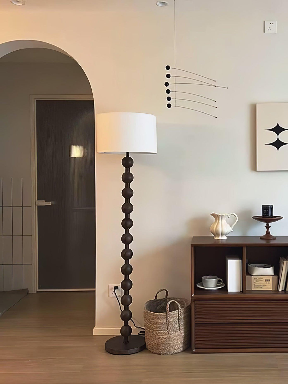 Paston houten vloerlamp met stoffen kap