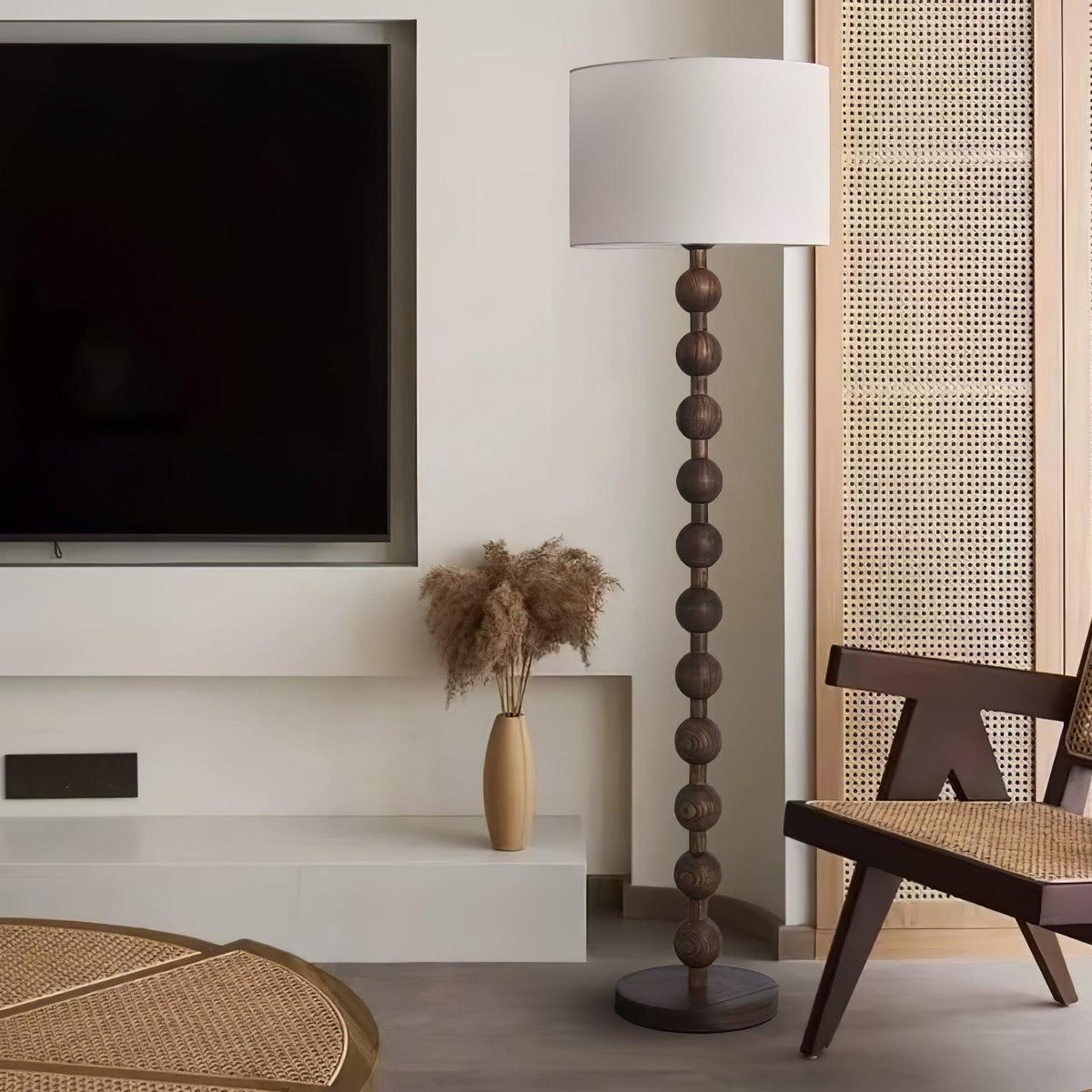 Paston houten vloerlamp met stoffen kap