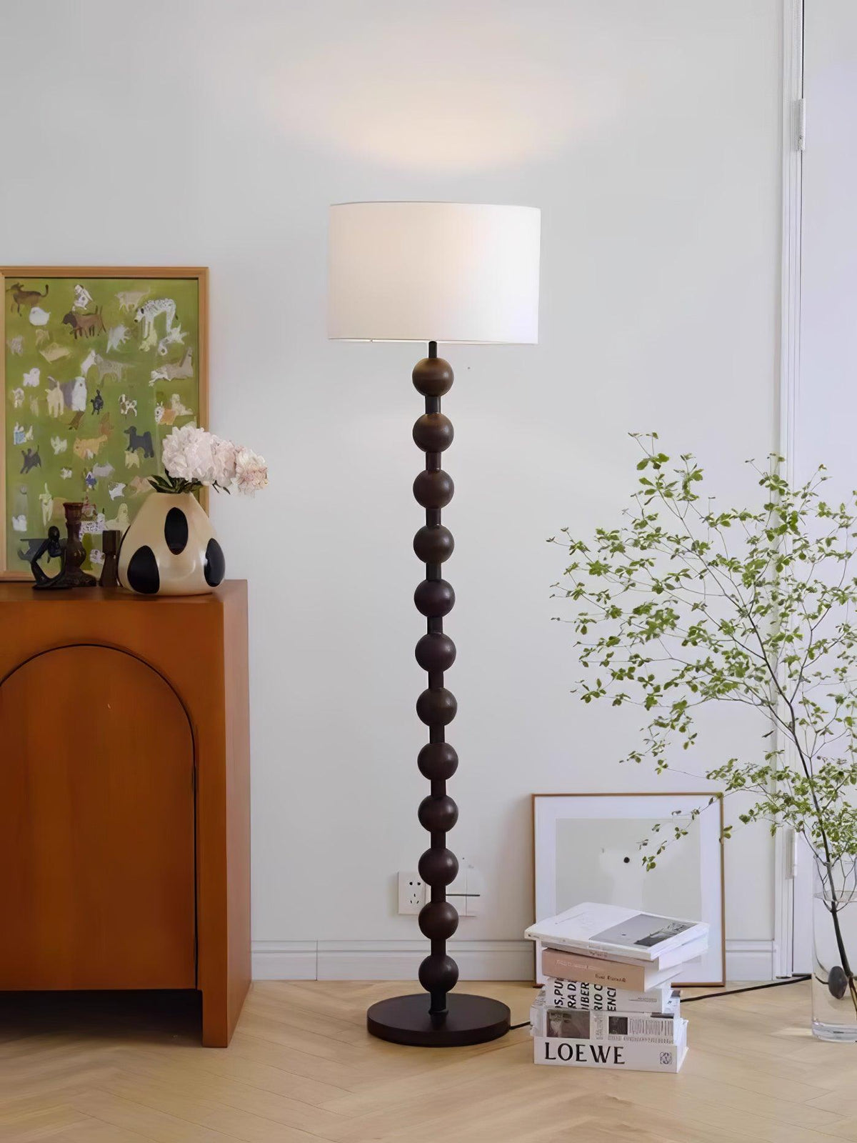 Paston houten vloerlamp met stoffen kap