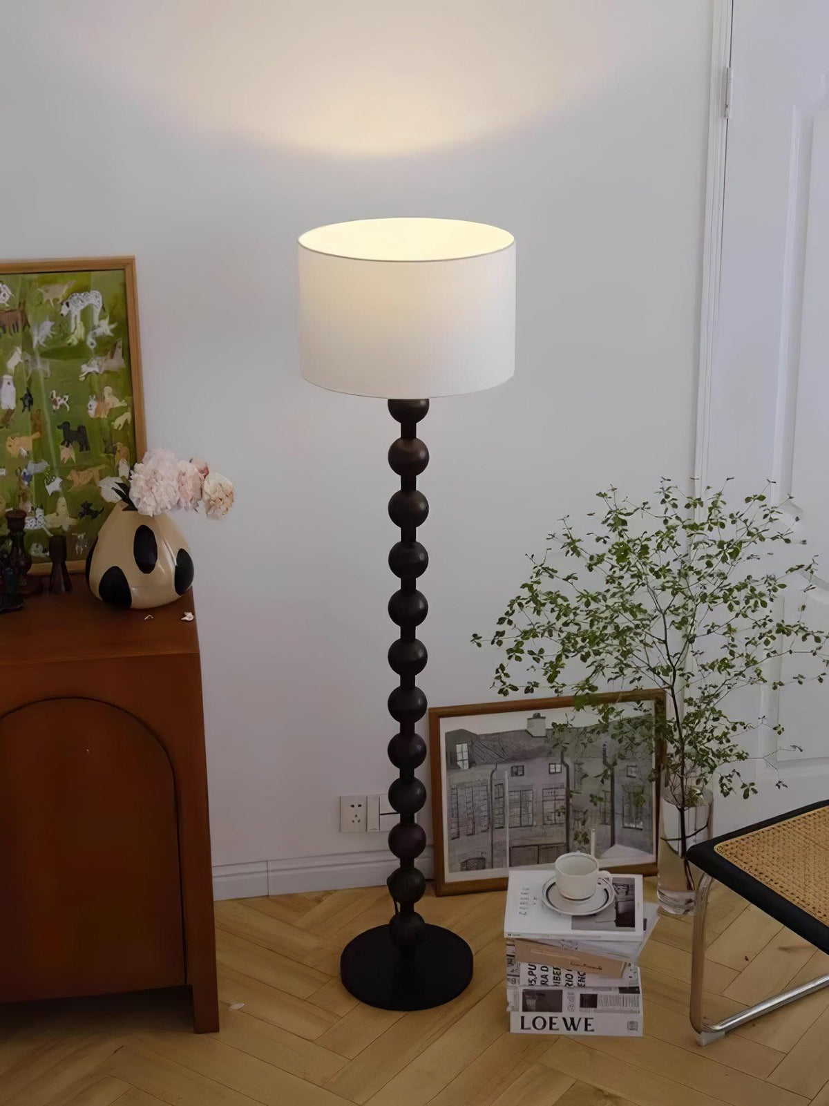 Paston houten vloerlamp met stoffen kap
