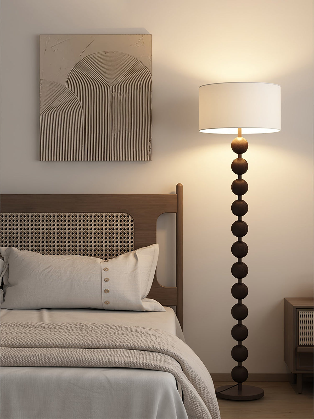Paston houten vloerlamp met stoffen kap