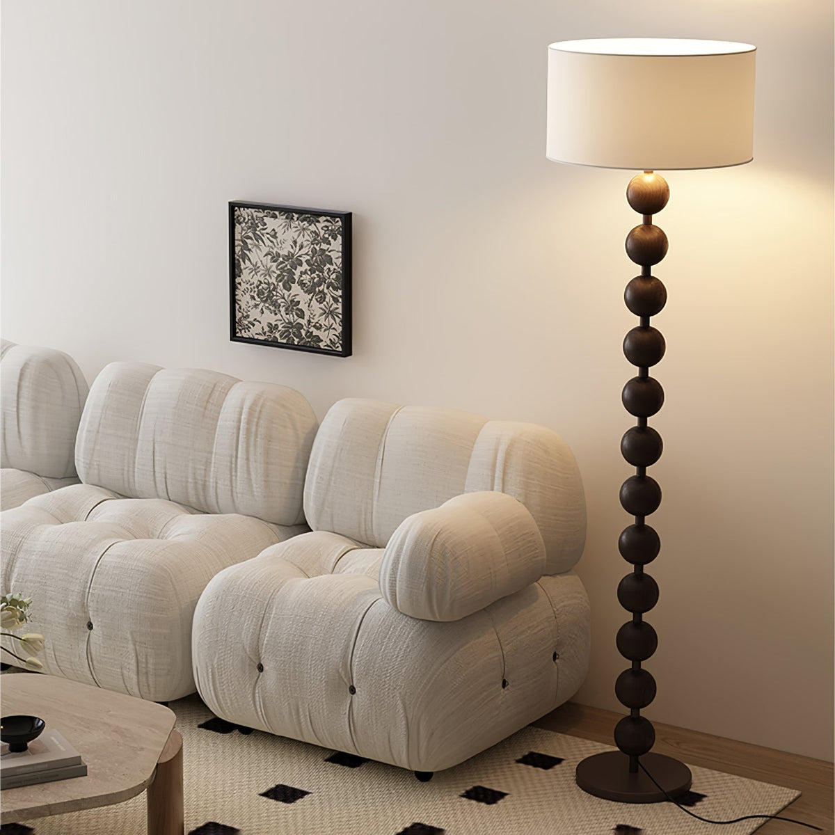 Paston houten vloerlamp met stoffen kap