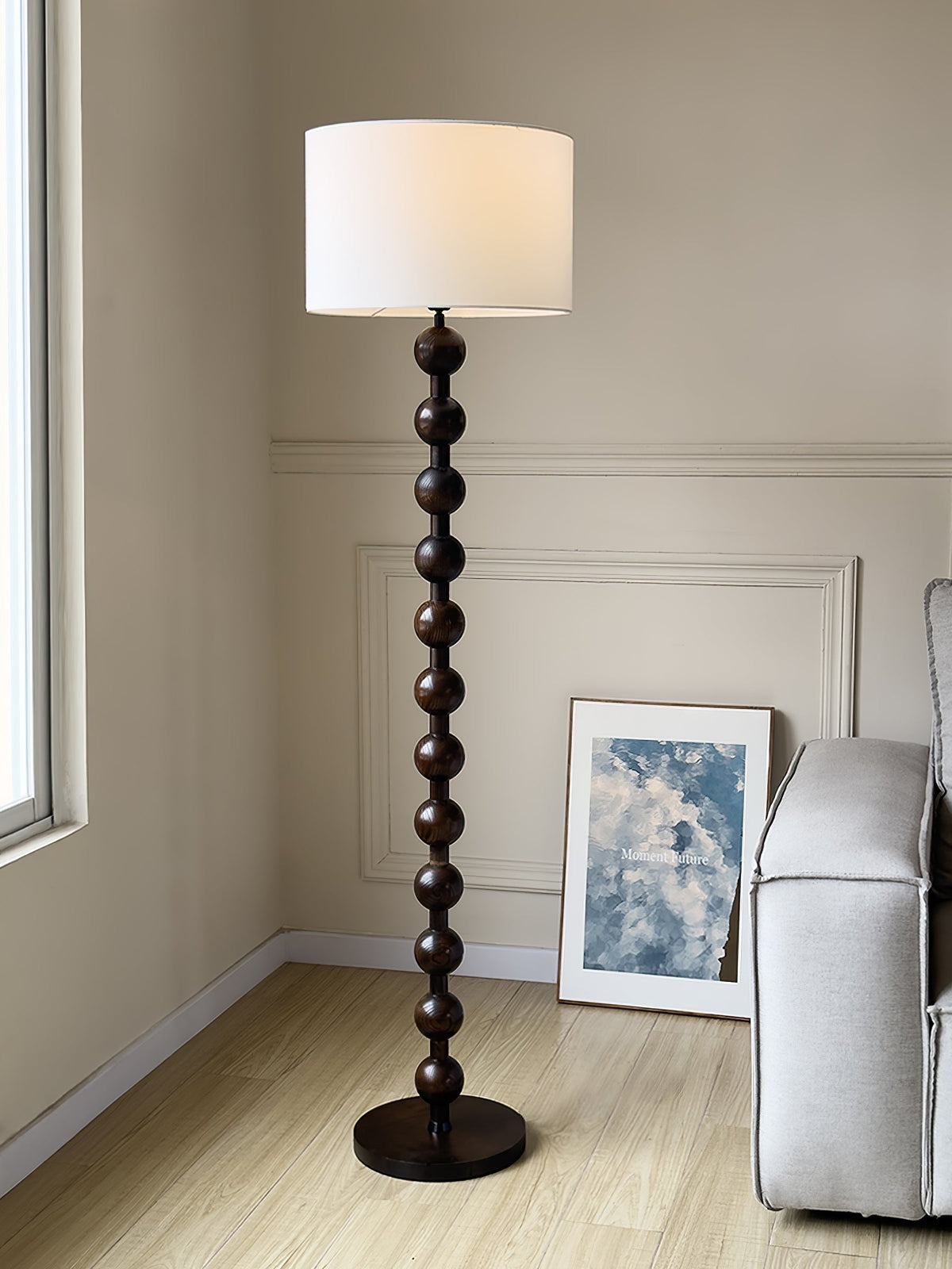 Paston houten vloerlamp met stoffen kap