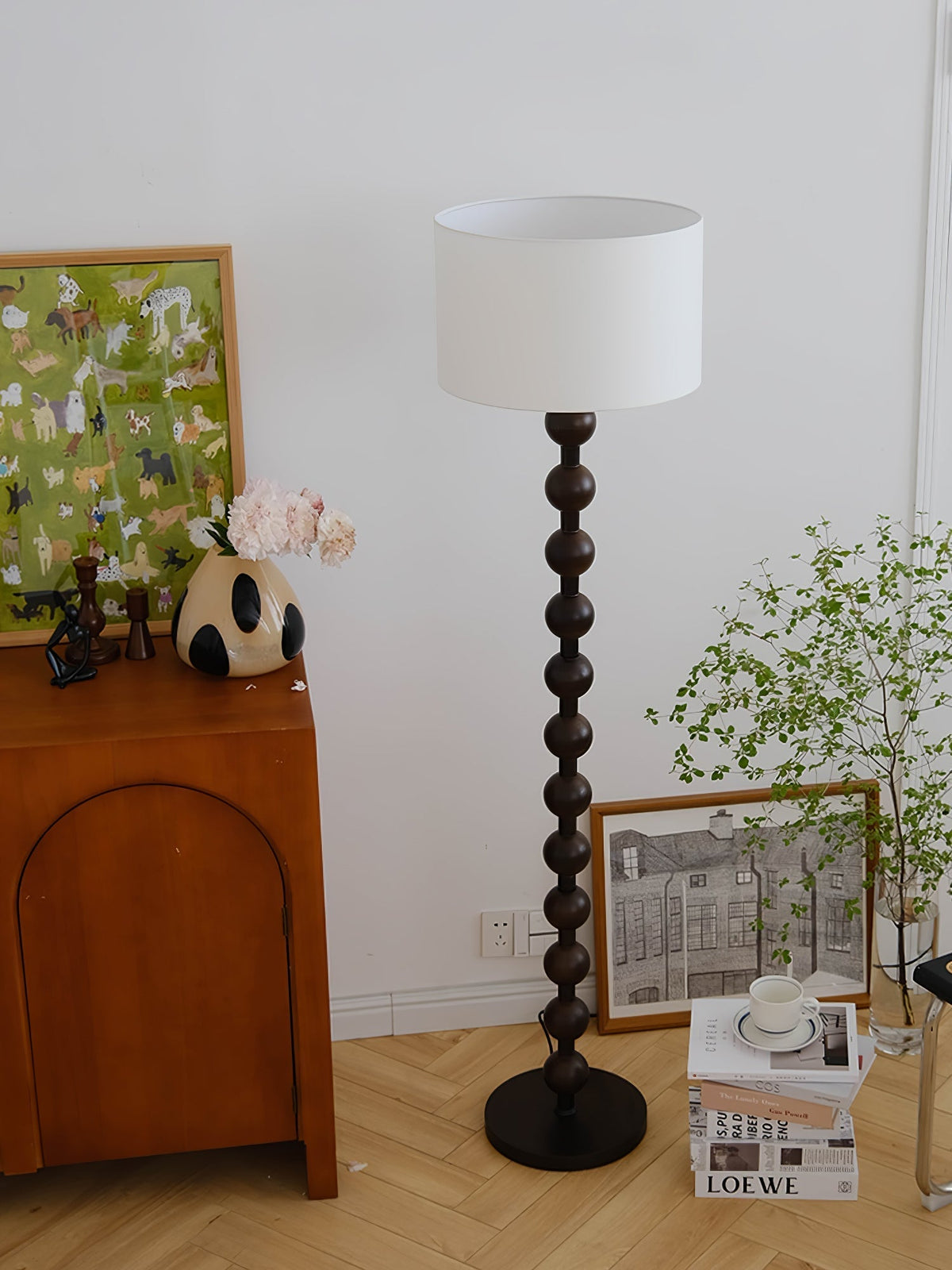 Paston houten vloerlamp met stoffen kap