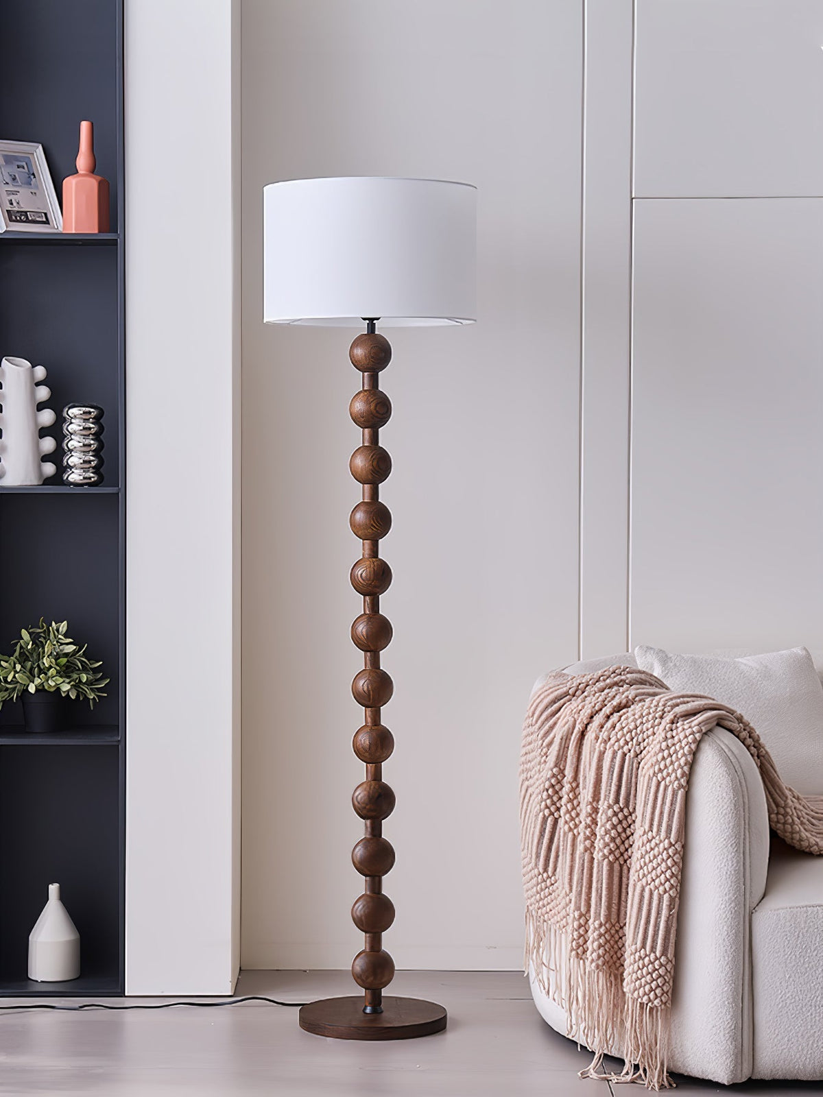 Paston houten vloerlamp met stoffen kap