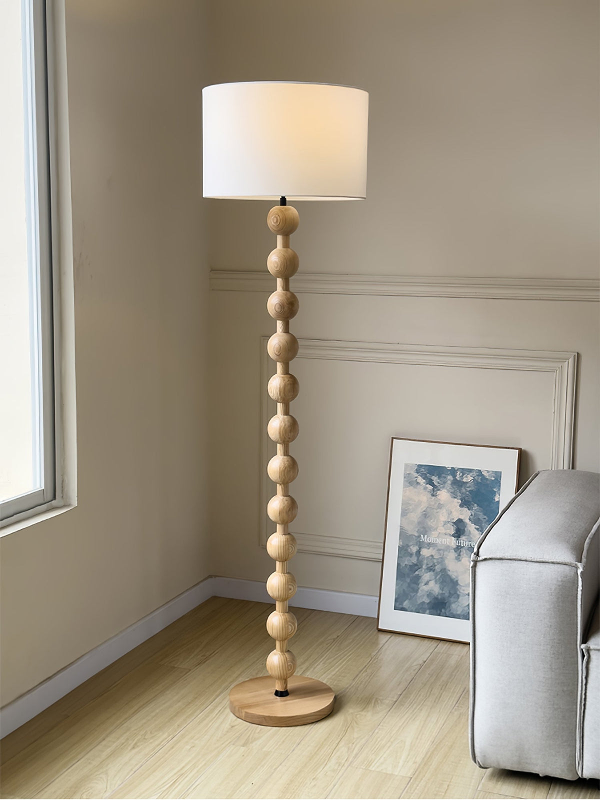 Paston houten vloerlamp met stoffen kap