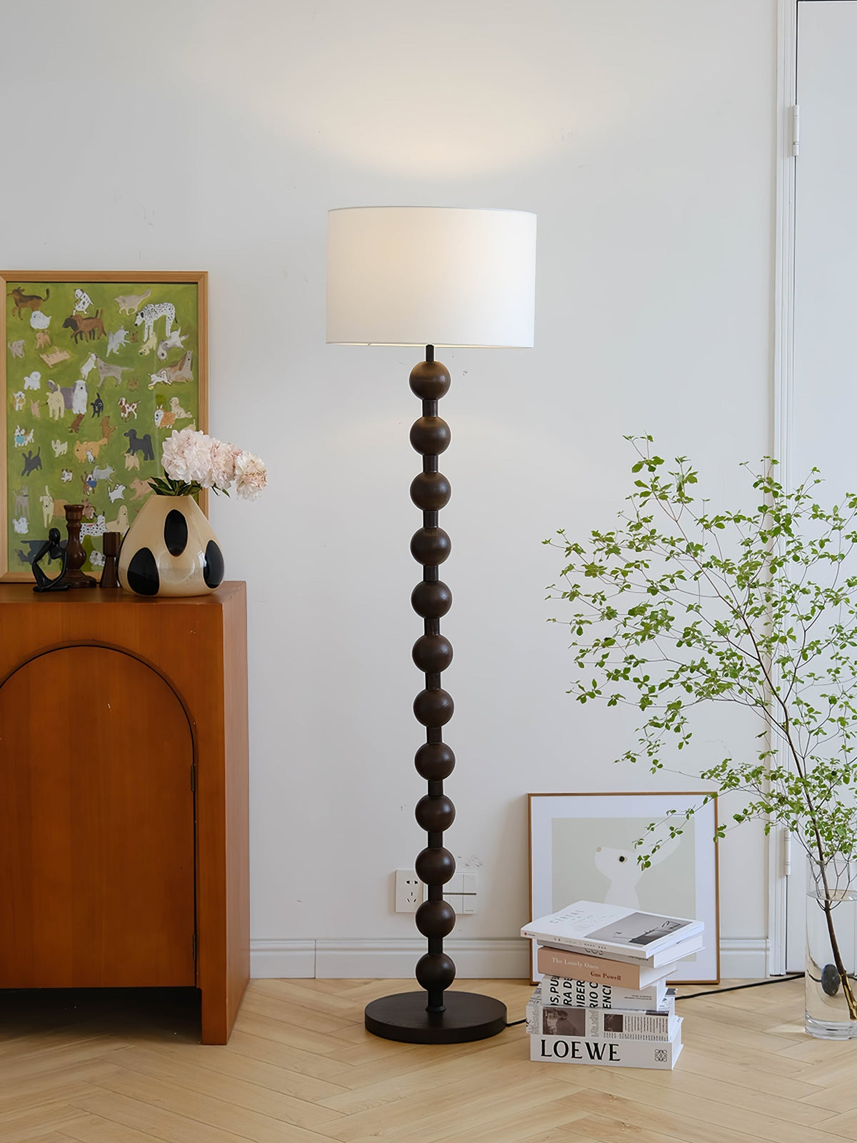 Paston houten vloerlamp met stoffen kap