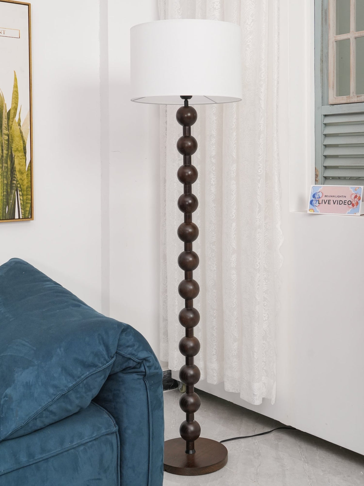 Paston houten vloerlamp met stoffen kap