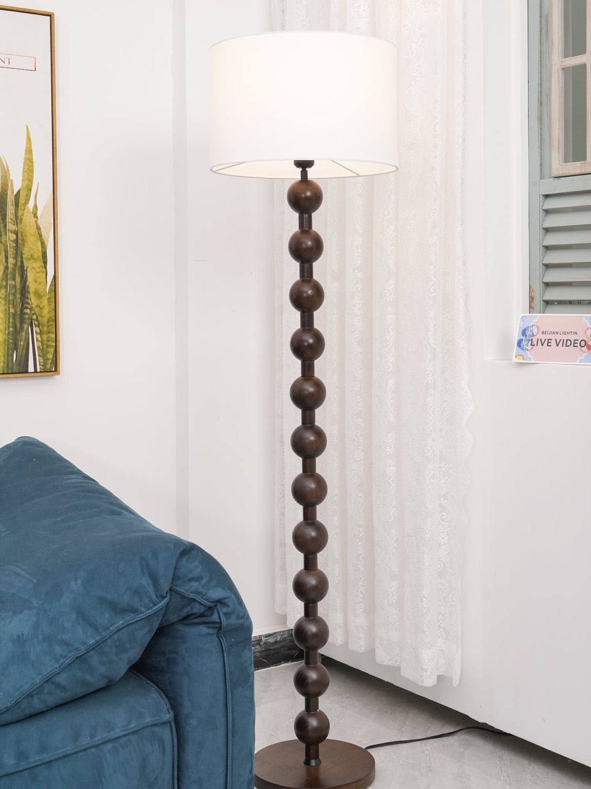 Paston houten vloerlamp met stoffen kap