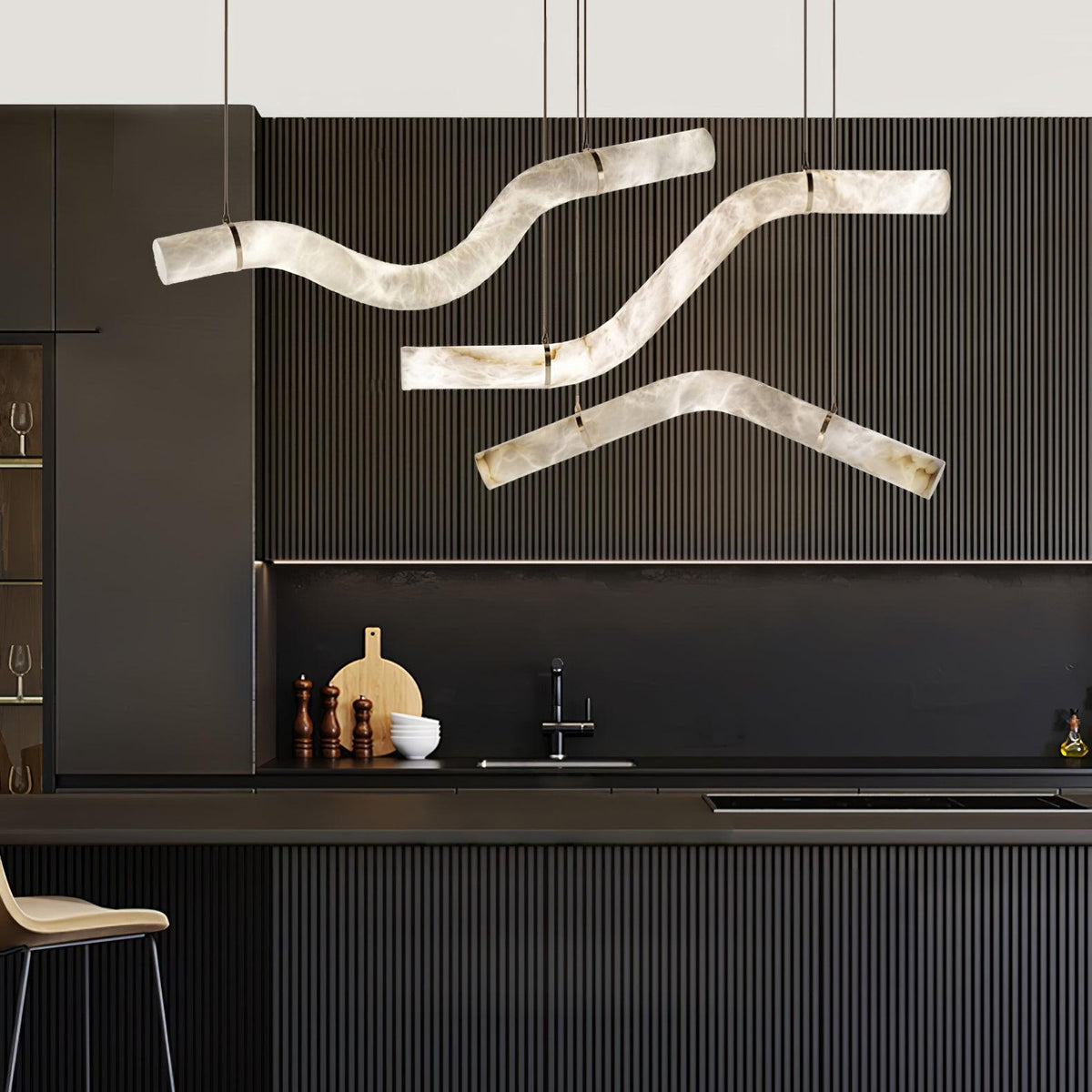 Luste albasten hanglamp met gesloten ring