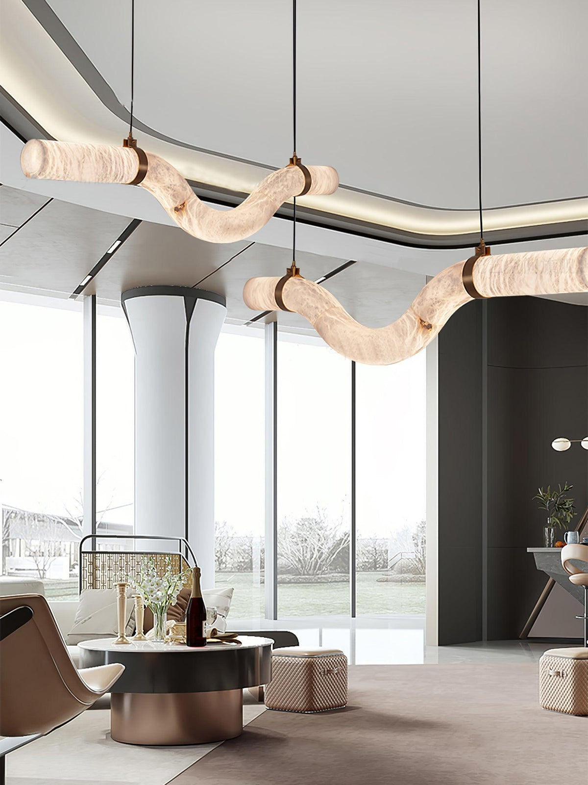 Luste albasten hanglamp met gesloten ring