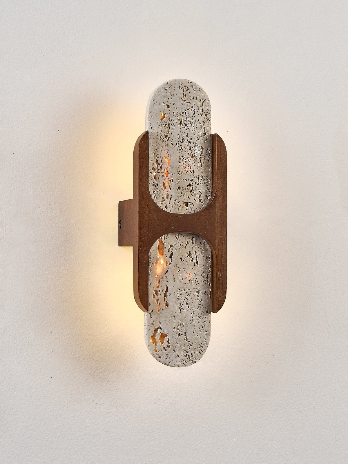 Valarise wandlamp met Geel travertin en Walnoot