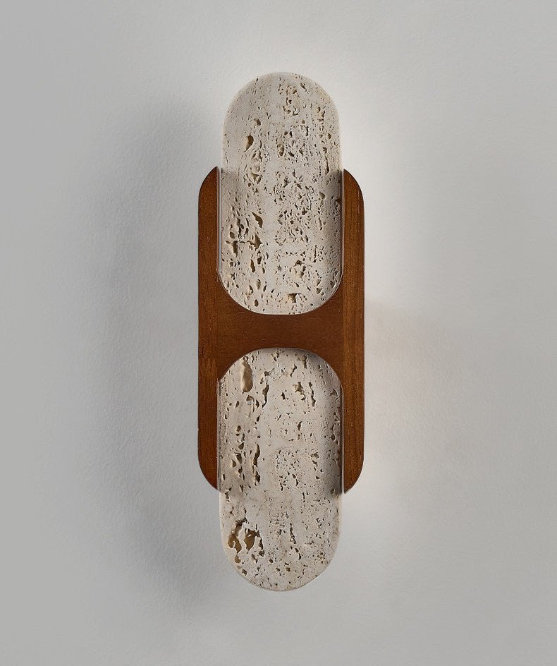 Valarise wandlamp met Geel travertin en Walnoot