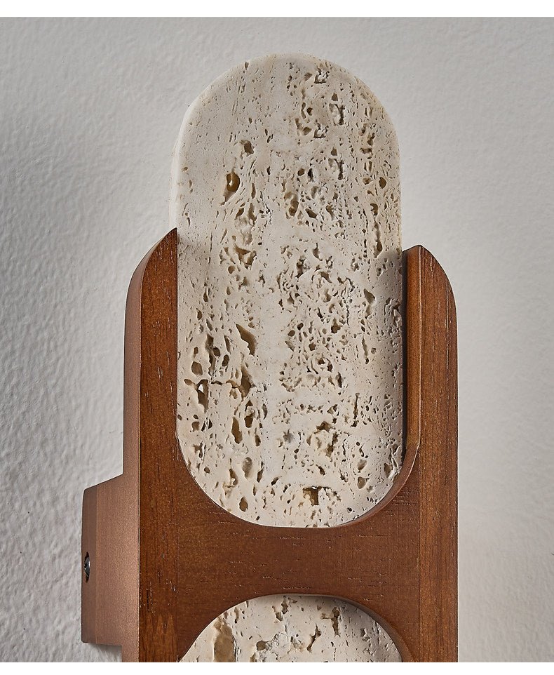 Valarise wandlamp met Geel travertin en Walnoot