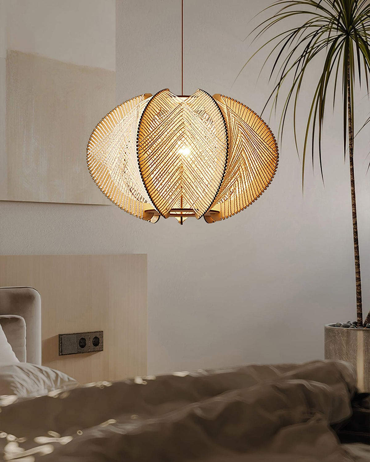Atel hanglamp van hout en hennepkoord