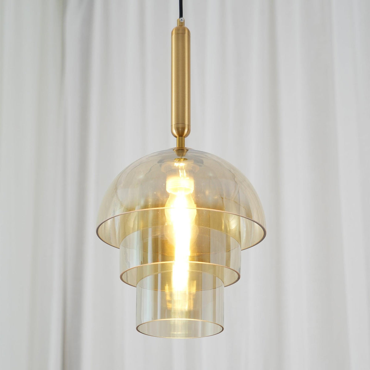 Renley hanglamp glazen kap cognac messing mid-century