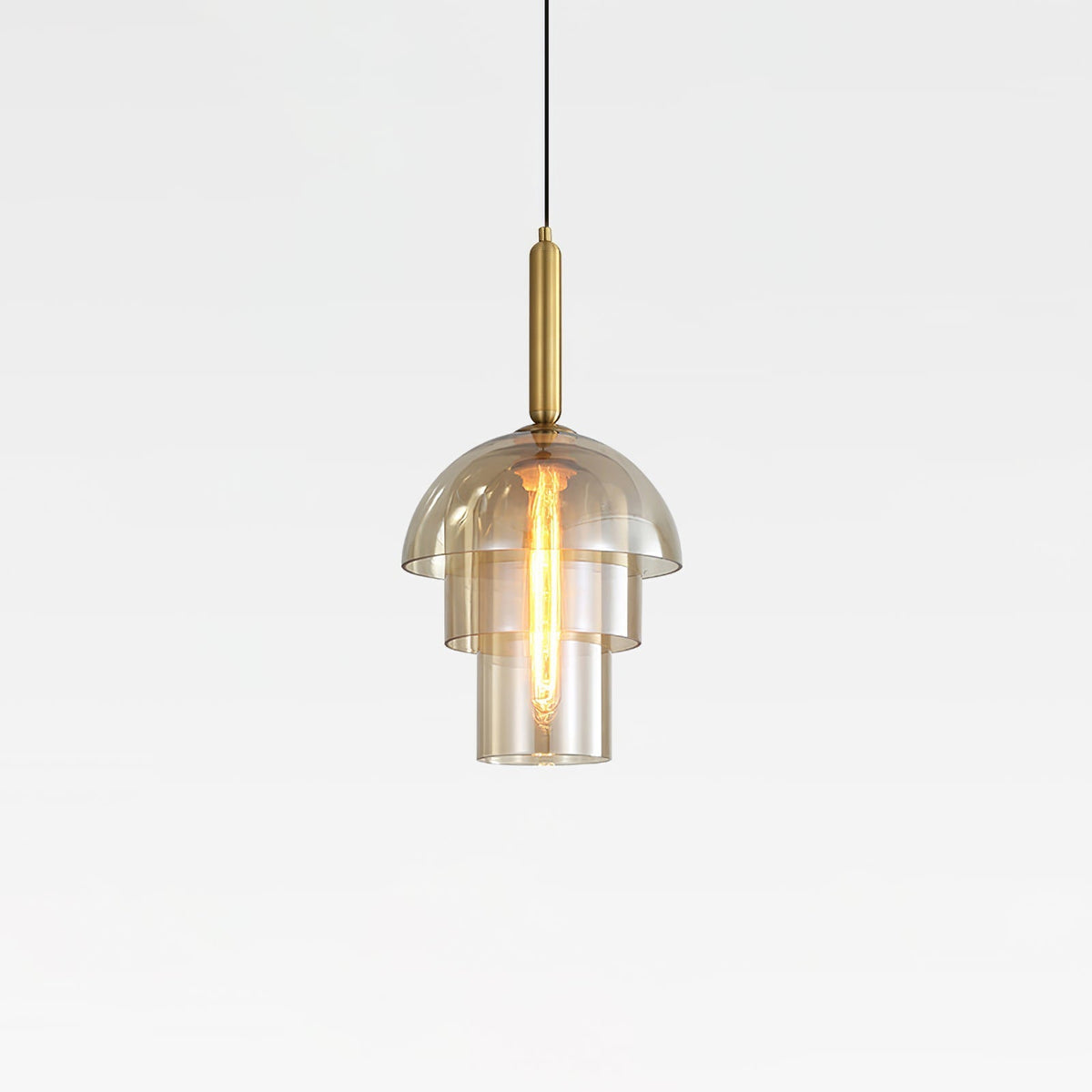 Renley hanglamp glazen kap cognac messing mid-century