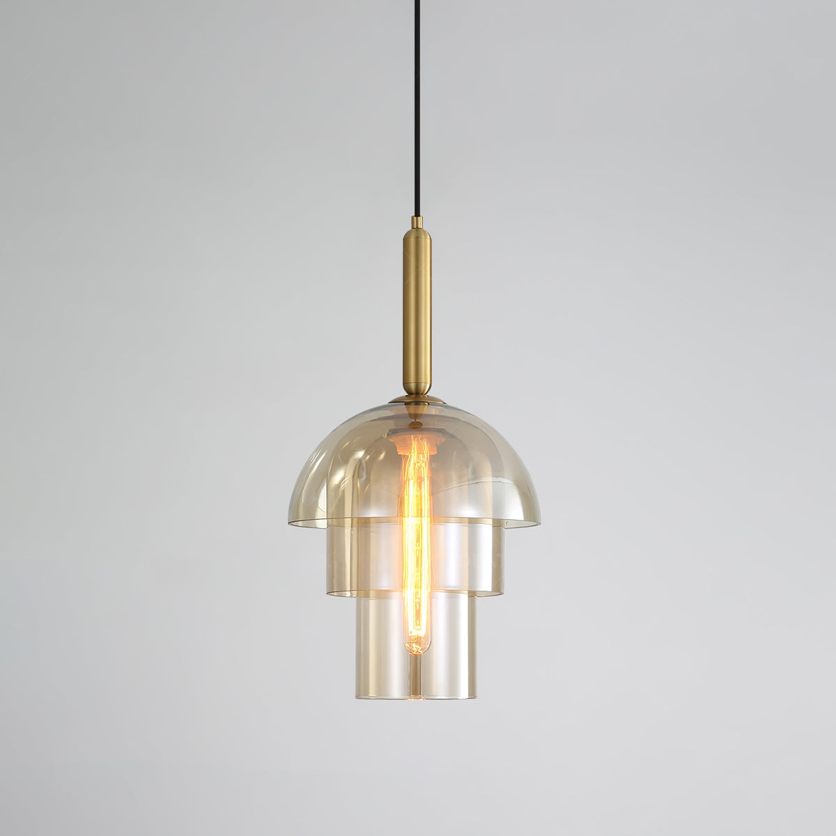 Renley hanglamp glazen kap cognac messing mid-century