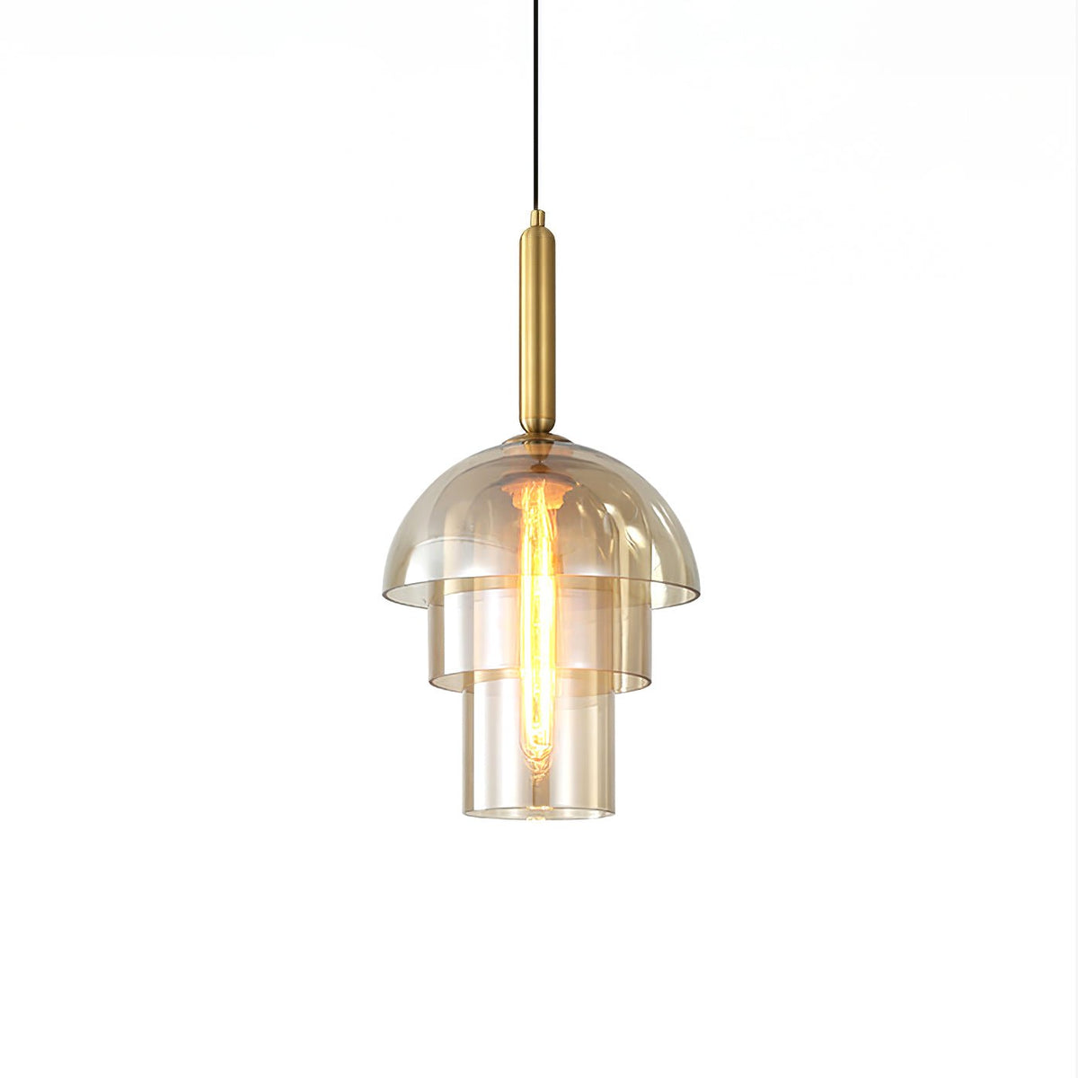 Renley hanglamp glazen kap cognac messing mid-century
