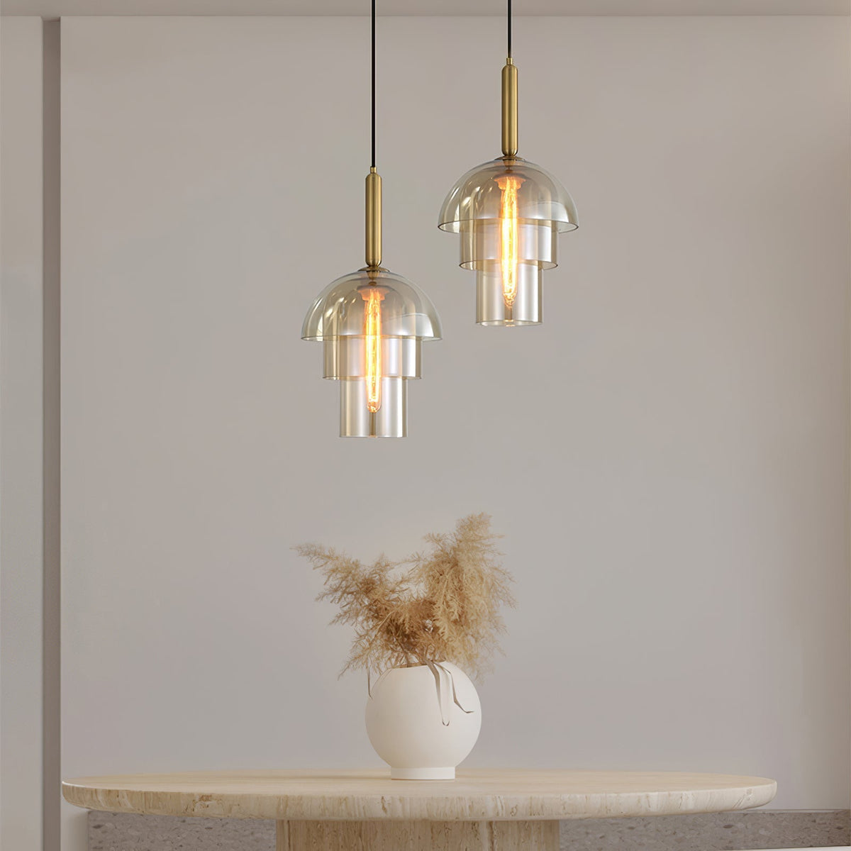 Renley hanglamp glazen kap cognac messing mid-century