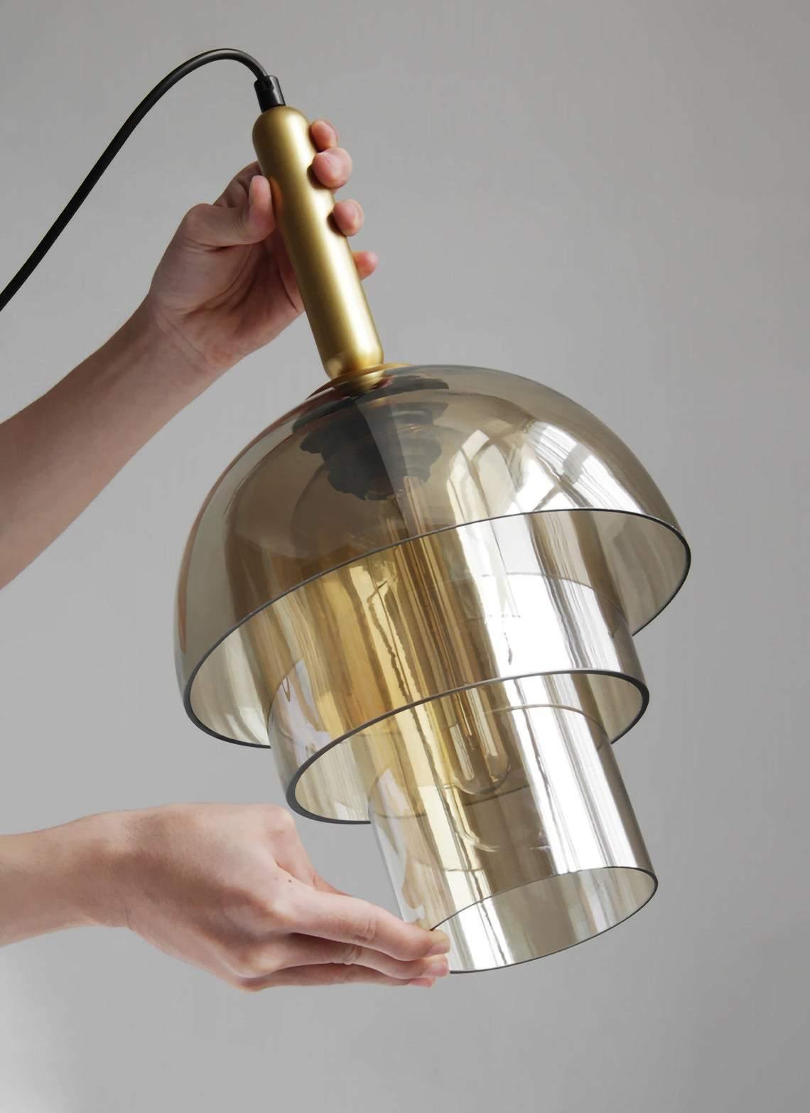 Renley hanglamp glazen kap cognac messing mid-century