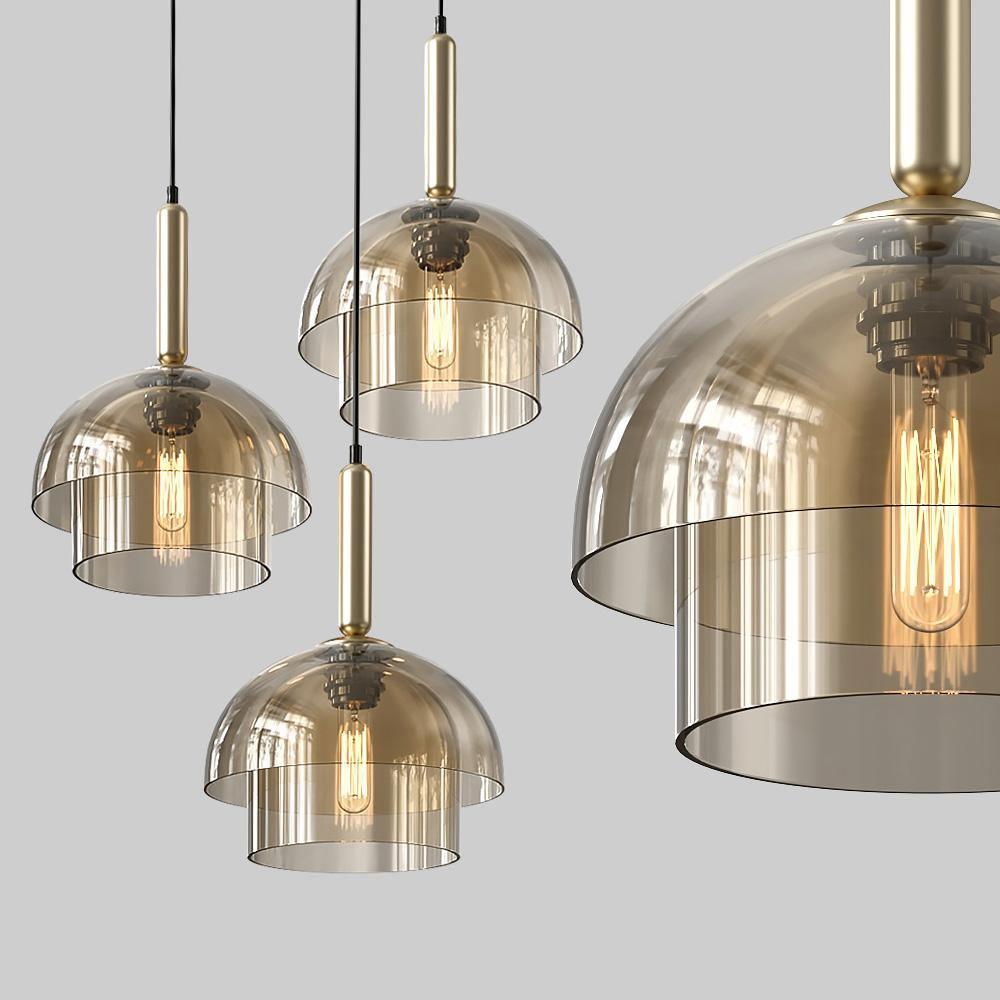 Renley hanglamp glazen kap cognac messing mid-century